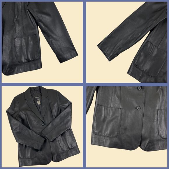 Y2K black leather jacket, size L Outbrook lambskin womens blazer style coat - Picture 2 of 6
